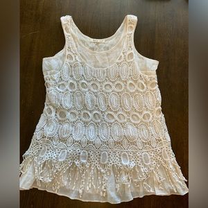 Indigo Soul Lace Crochet Sheer Sleeveless Scoop Neck Tank Top Medium M Boho